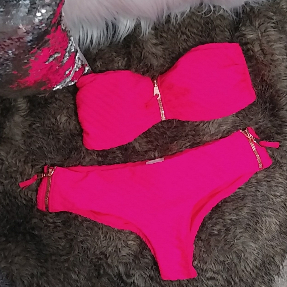 H&M Pink Bandeau Zipper Bikini